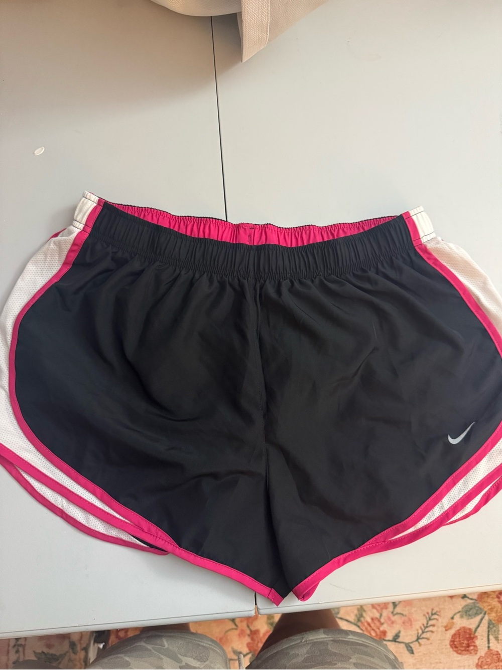 Nike Women’s Black Shorts with Pink Trim and White Panels